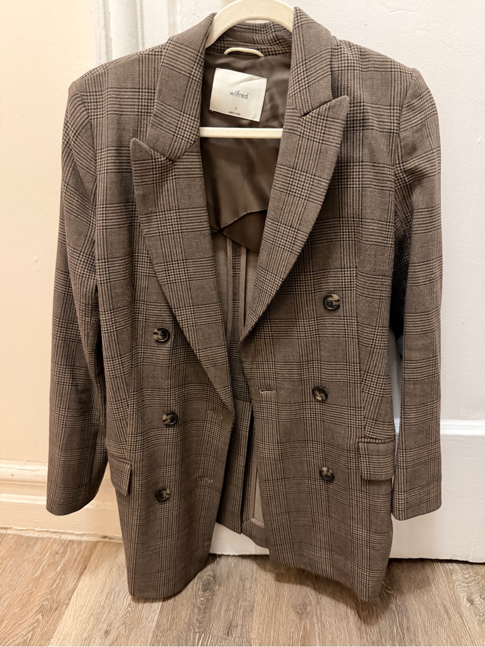 Wilfred Brown Plaid Double-Breasted Blazer Jacket